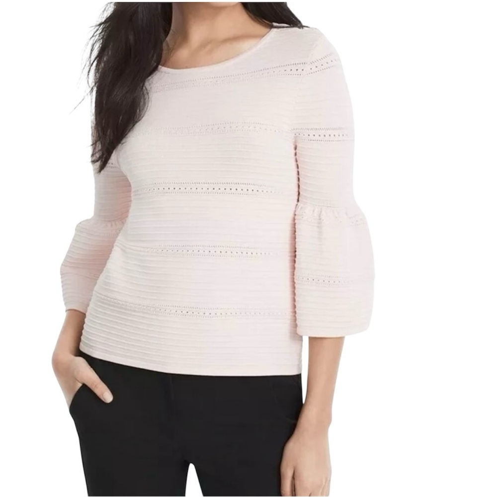 White House Black Market Ribbed Bell Sleeve Scoop Neck Sweater Top Casual Comfy